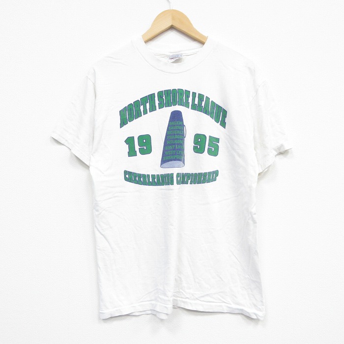 【20%OFF】L★古着 ヘインズ Hanes 半袖 ビンテージ Tシャツ メンズ 90年代 90s チアリーディング コットン クルーネック USA製 白 ホワイト 25sep13 中古