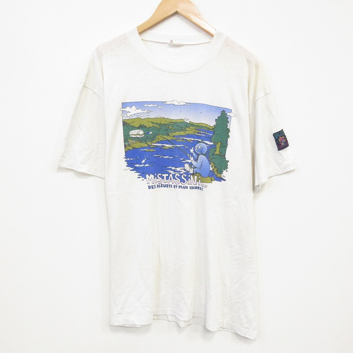 【20%OFF】XL★古着 半袖 ビンテージ Tシャツ メンズ 90年代 90s 釣り 大きいサイズ クルーネック 白 ホワイト 25sep16 中古