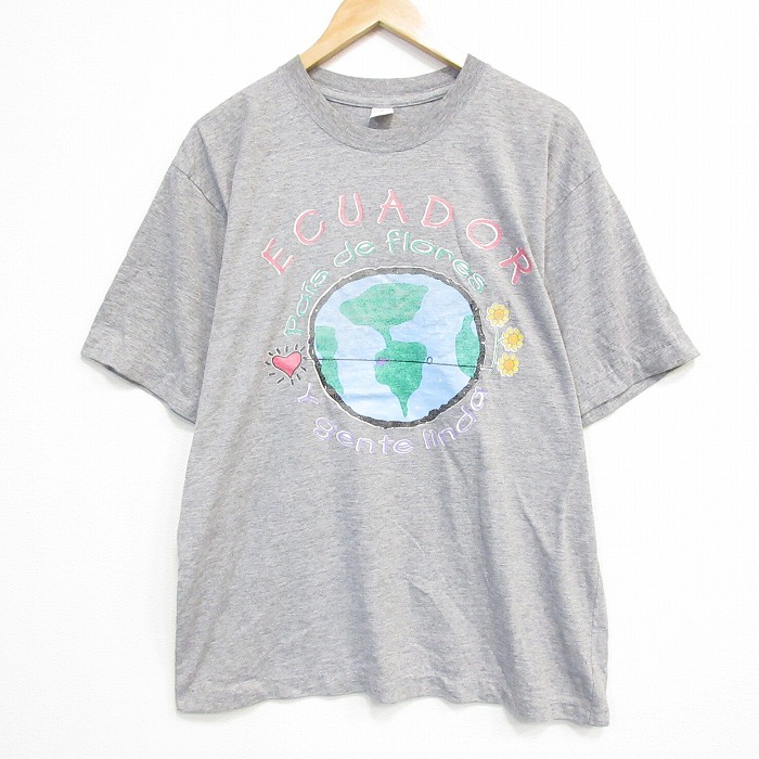 L★古着 半袖 ビンテージ Tシャツ メンズ 00年代 00s エクアドル クルーネック グレー 霜降り 25sep16 中古