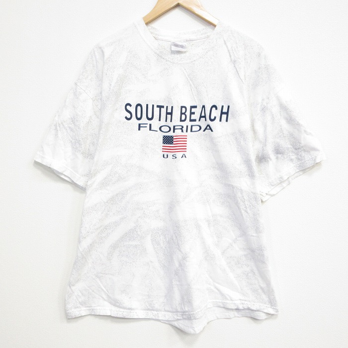 XL★古着 ヘインズ Hanes 半袖 ビンテージ Tシャツ メンズ 00年代 00s サウスビーチ 大きいサイズ コットン クルーネック 白他 ホワイト 25sep16 中古