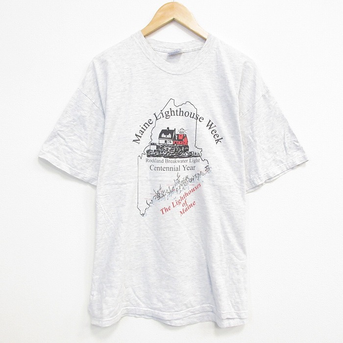 XL★古着 ヘインズ Hanes 半袖 ビンテージ Tシャツ メンズ 00年代 00s ライトハウス コットン クルーネック 薄グレー 霜降り 25sep16 中古