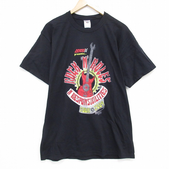 L★古着 ジャージーズ 半袖 ビンテージ Tシャツ メンズ 00年代 00s ギター コットン クルーネック 黒 ブラック 25sep16 中古