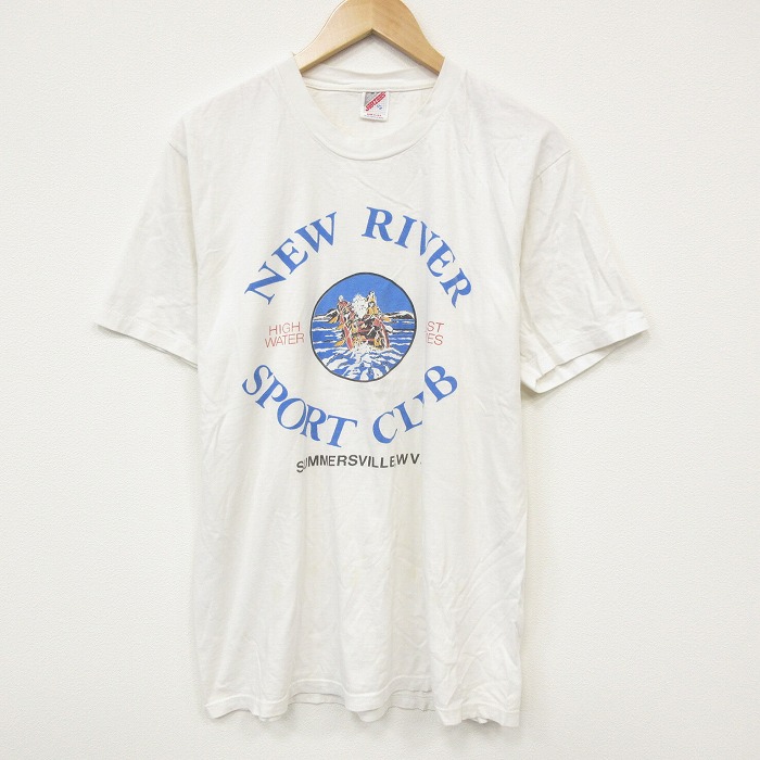 L★古着 ジャージーズ 半袖 ビンテージ Tシャツ メンズ 90年代 90s スポーツクラブ コットン クルーネック USA製 白 ホワイト 25sep16 中古