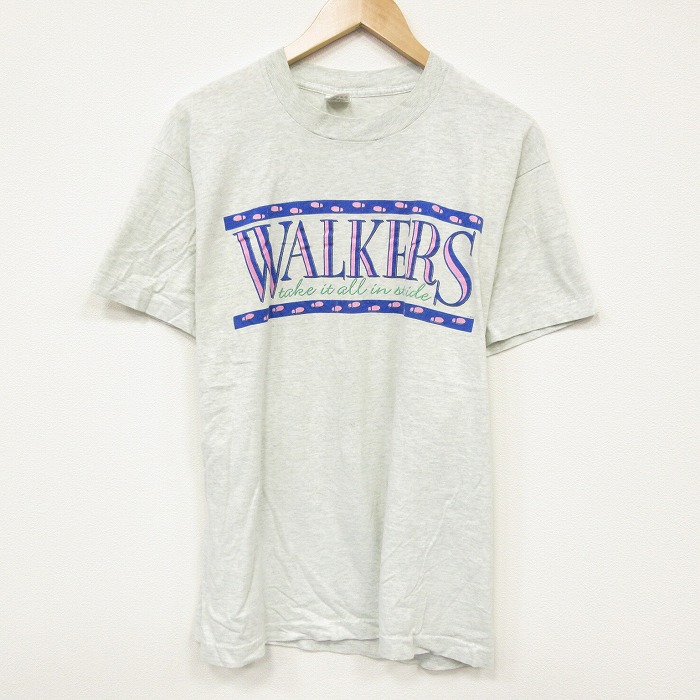 L★古着 フルーツオブザルーム 半袖 ビンテージ Tシャツ メンズ 90年代 90s ウォーカーズ コットン クルーネック USA製 薄グレー 霜降り 25sep16 中古