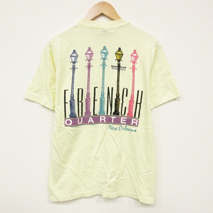 M★古着 ヘインズ Hanes 半袖 ビンテージ Tシャツ メンズ 80年代 80s 街灯 コットン クルーネック USA製 薄黄 イエロー 【spe】 25sep16 中古