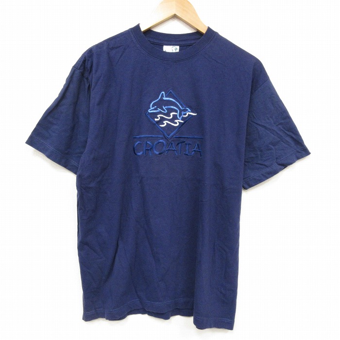 00s 半袖Tシャツ イルカ刺繍 ネイビー XL | 古着