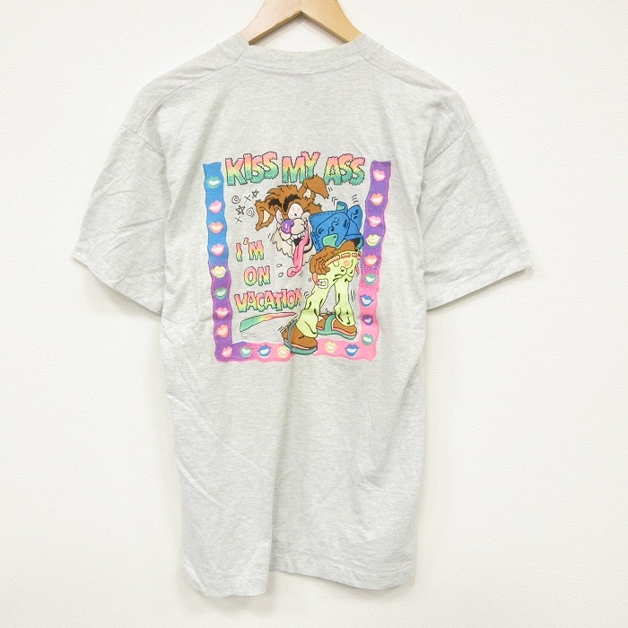 L★古着 スクリーンスターズ 半袖 ビンテージ Tシャツ メンズ 90年代 90s オオカミ クルーネック USA製 薄グレー 霜降り 25sep16 中古