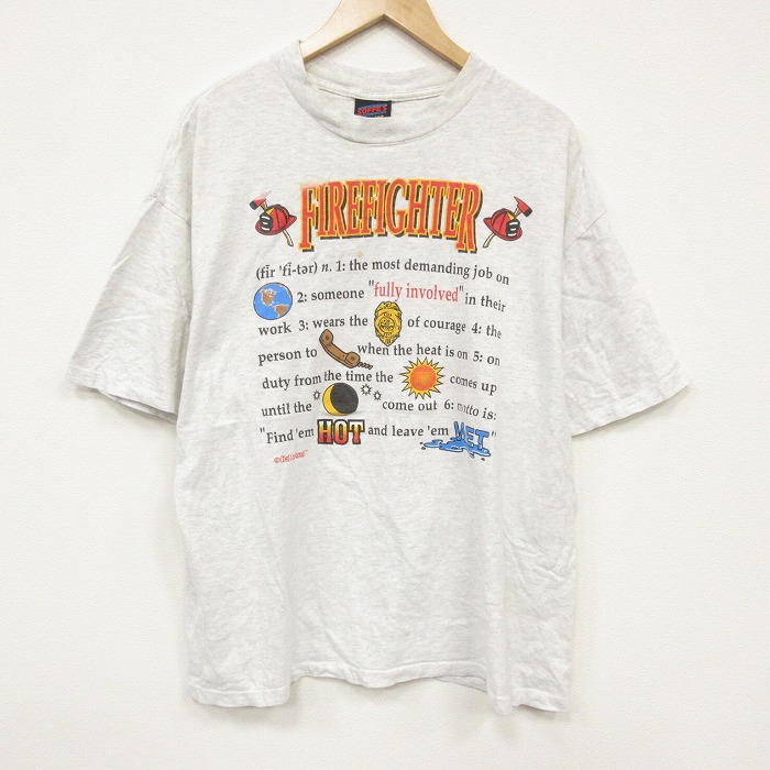 XL★古着 半袖 ビンテージ Tシャツ メンズ 90年代 90s メッセージ 大きいサイズ コットン クルーネック USA製 薄グレー 霜降り 25sep16 中古