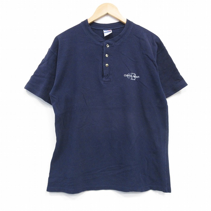 L★古着 半袖 ビンテージ Tシャツ メンズ 00年代 00s CB コットン ヘンリーネック 紺 ネイビー 25sep17 中古