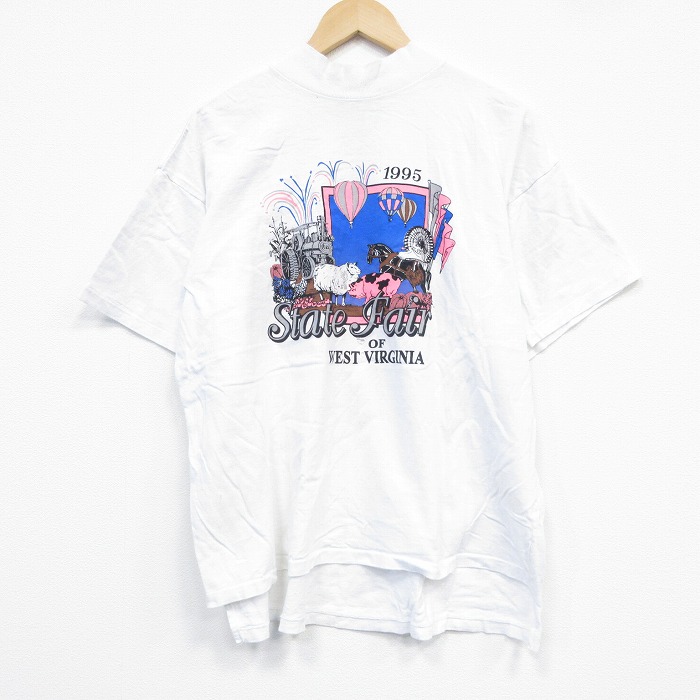 XL★古着 オニール 半袖 ビンテージ Tシャツ メンズ 90年代 90s ヒツジ ブタ コットン モックネック ハイネック USA製 白 ホワイト 25sep17 中古