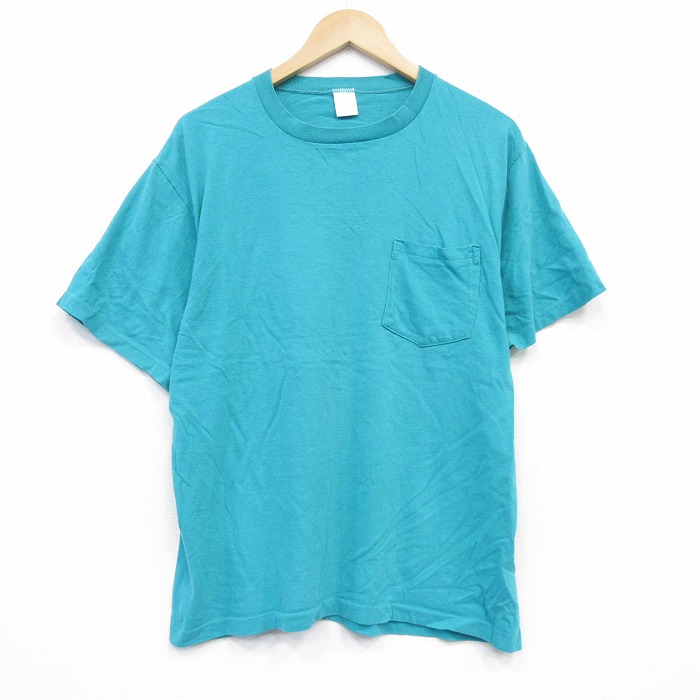 XL★古着 JCペニー 半袖 ビンテージ Tシャツ メンズ 90年代 90s 無地 胸ポケット付き コットン クルーネック USA製 緑 グリーン 25sep17 中古