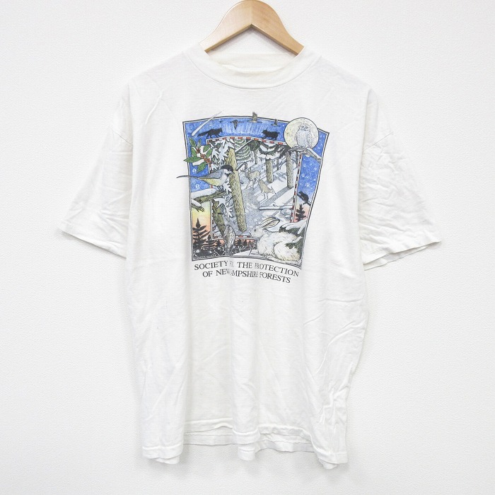 【20%OFF】XL★古着 オニータ 半袖 ビンテージ Tシャツ メンズ 90年代 90s 鳥 大きいサイズ コットン クルーネック USA製 白 ホワイト 25sep17 中古