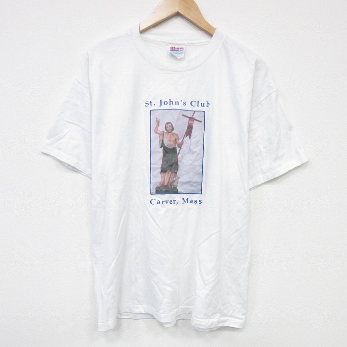 【20%OFF】XL★古着 ヘインズ Hanes 半袖 ビンテージ Tシャツ メンズ 00年代 00s Mass 大きいサイズ クルーネック 白 ホワイト 25sep17 中古