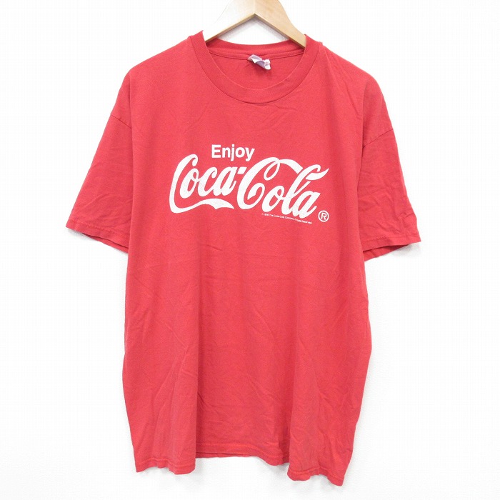 XL★古着 ヘインズ Hanes 半袖 ビンテージ Tシャツ メンズ 90年代 90s コカコーラ 大きいサイズ コットン クルーネック 赤 レッド 【spe】 25sep17 中古