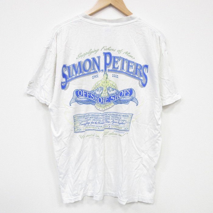XL★古着 半袖 ビンテージ Tシャツ メンズ 90年代 90s SIMON 大きいサイズ コットン クルーネック USA製 白 ホワイト 25sep17 中古