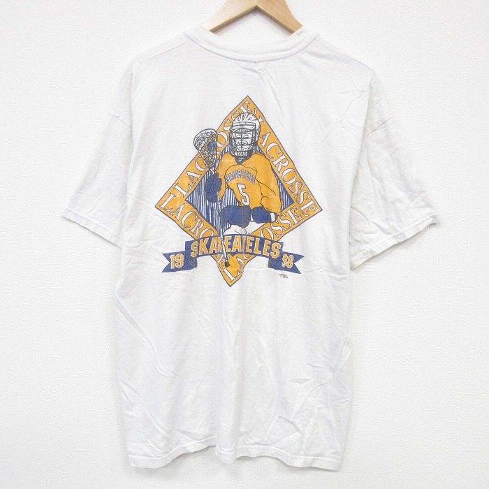 XL★古着 ヘインズ Hanes 半袖 ビンテージ Tシャツ メンズ 90年代 90s ラクロス 大きいサイズ コットン クルーネック 白 ホワイト 25sep17 中古
