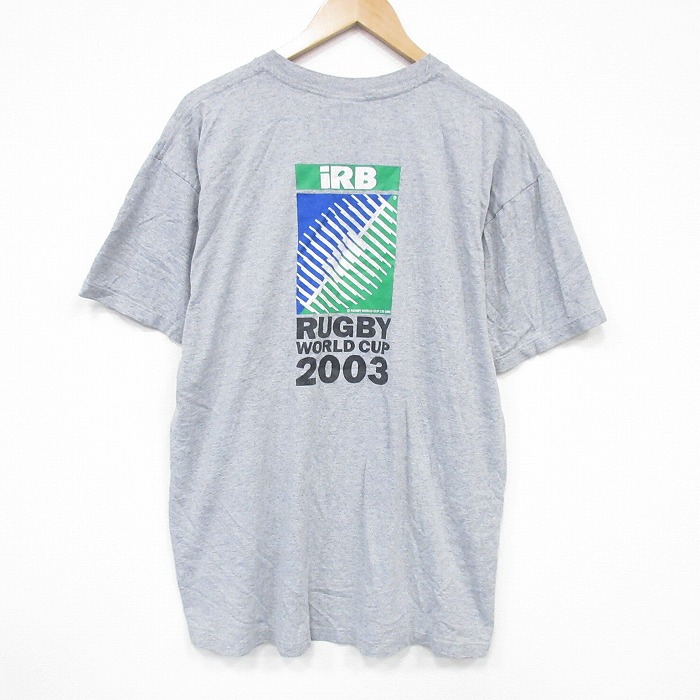 XL★古着 半袖 ビンテージ Tシャツ メンズ 00年代 00s ラグビーワールドカップ 大きいサイズ クルーネック カナダ製 グレー 霜降り 25sep17 中古