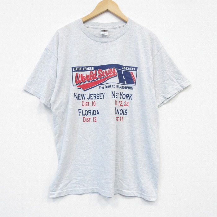 XL★古着 フルーツオブザルーム 半袖 ビンテージ Tシャツ メンズ 00年代 00s リトルリーグ クルーネック 薄グレー 霜降り 25sep18 中古
