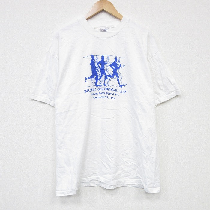 XL★古着 ヘインズ Hanes 半袖 ビンテージ Tシャツ メンズ 90年代 90s ランナー コットン クルーネック 白 ホワイト 25sep18 中古