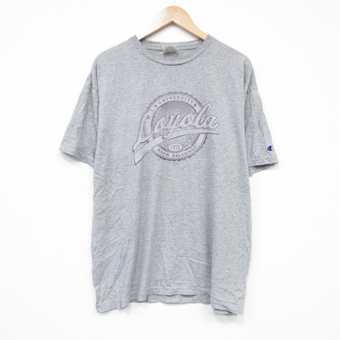【20%OFF】XL★古着 チャンピオン champion 半袖 ビンテージ Tシャツ メンズ 00年代 00s Loyola クルーネック グレー 霜降り 25sep18 中古