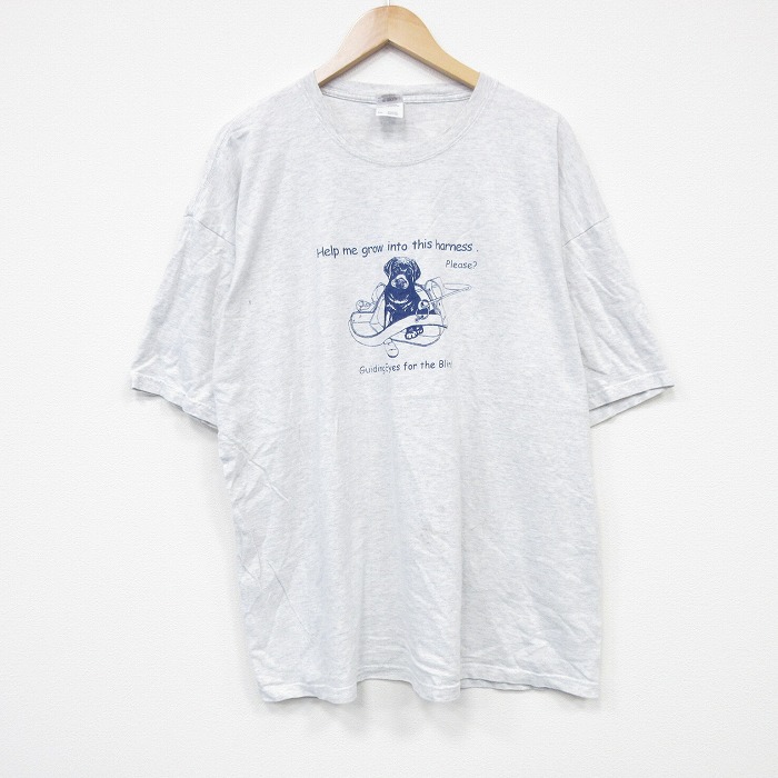 XL★古着 半袖 ビンテージ Tシャツ メンズ 00年代 00s 犬 大きいサイズ クルーネック 薄グレー 霜降り 25sep18 中古