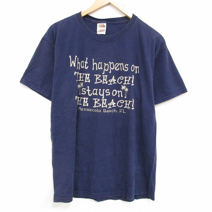 L★古着 フルーツオブザルーム 半袖 ビンテージ Tシャツ メンズ 00年代 00s メッセージ コットン クルーネック 紺 ネイビー 25sep19 中古