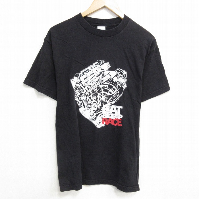 L★古着 半袖 ビンテージ Tシャツ メンズ 00年代 00s エンジン コットン クルーネック 黒 ブラック 25sep19 中古