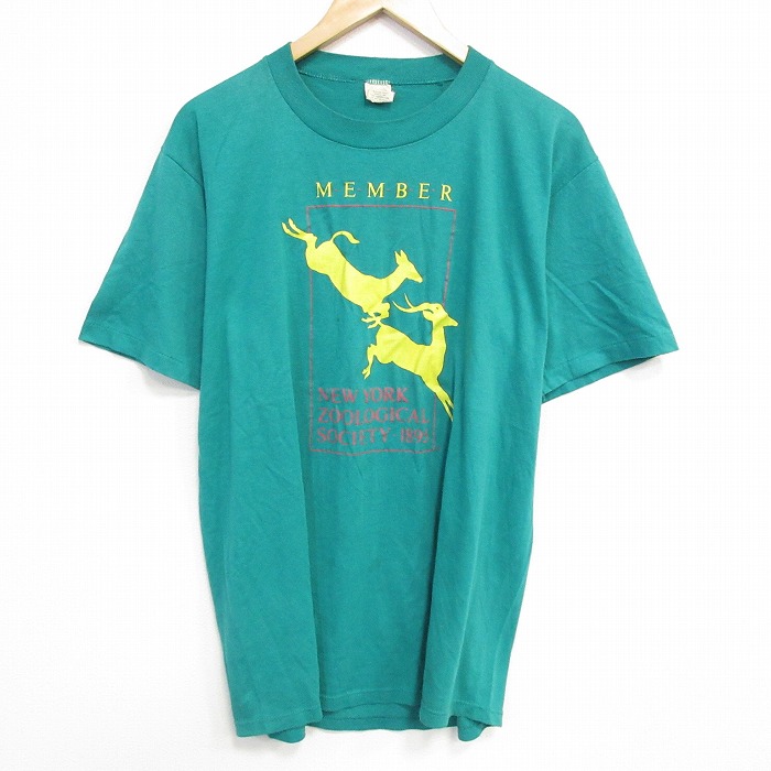 L★古着 半袖 ビンテージ Tシャツ メンズ 80年代 80s シカ クルーネック USA製 緑 グリーン 25sep19 中古