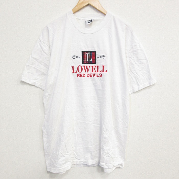 XL★古着 リー Lee 半袖 ビンテージ Tシャツ メンズ 90年代 90s LOWELL 刺繍 大きいサイズ クルーネック USA製 白 ホワイト 25sep19 中古
