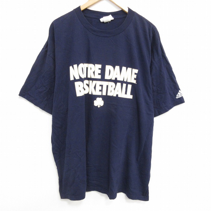 XL★古着 アディダス adidas 半袖 ビンテージ Tシャツ メンズ 00年代 00s ノートルダム 大きいサイズ コットン クルーネック 紺 ネイビー 25sep19 中古