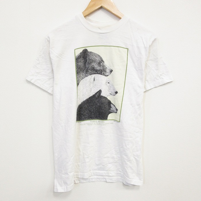 M★古着 半袖 ビンテージ Tシャツ メンズ 90年代 90s クマ コットン クルーネック USA製 白 ホワイト 25sep19 中古
