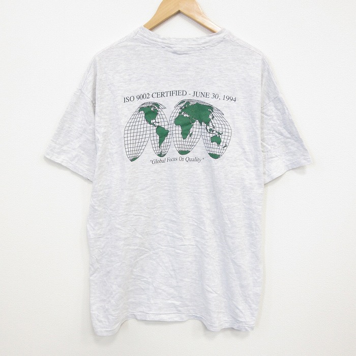 XL★古着 ヘインズ Hanes 半袖 ビンテージ Tシャツ メンズ 90年代 90s グローバルフォーカス 大きいサイズ コットン クルーネック USA製 薄グレー 霜降り 【spe】 25sep19 中古