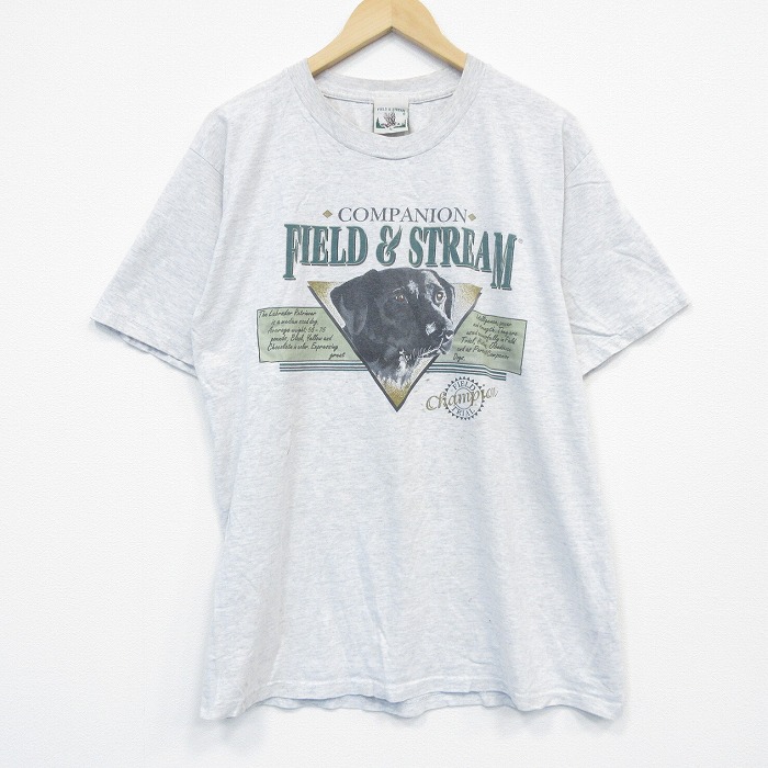 L★古着 FIELD＆STREAM 半袖 ビンテージ Tシャツ メンズ コットン クルーネック USA製 薄グレー 霜降り 【spe】 25sep19 中古