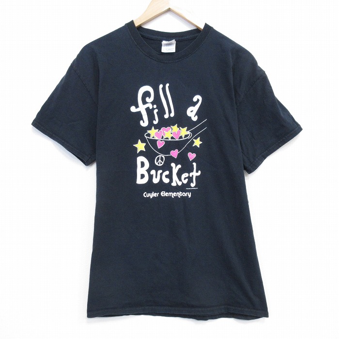 L★古着 半袖 ビンテージ Tシャツ メンズ 00年代 00s ハート コットン クルーネック 黒 ブラック 25sep20 中古