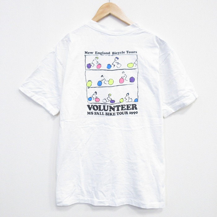 【20%OFF】XL★古着 半袖 ビンテージ Tシャツ メンズ 90年代 90s 自転車 コットン クルーネック USA製 白 ホワイト 25sep20 中古