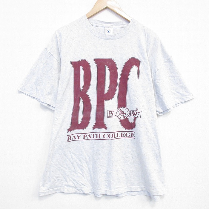 XL★古着 半袖 ビンテージ Tシャツ メンズ 90年代 90s BPC 大きいサイズ クルーネック USA製 薄グレー 霜降り 25sep20 中古
