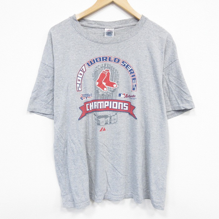 XL★古着 半袖 ビンテージ Tシャツ メンズ 00年代 00s MLB ボストンレッドソックス 大きいサイズ クルーネック グレー 霜降り メジャーリーグ ベースボール 野球 25sep22 中古