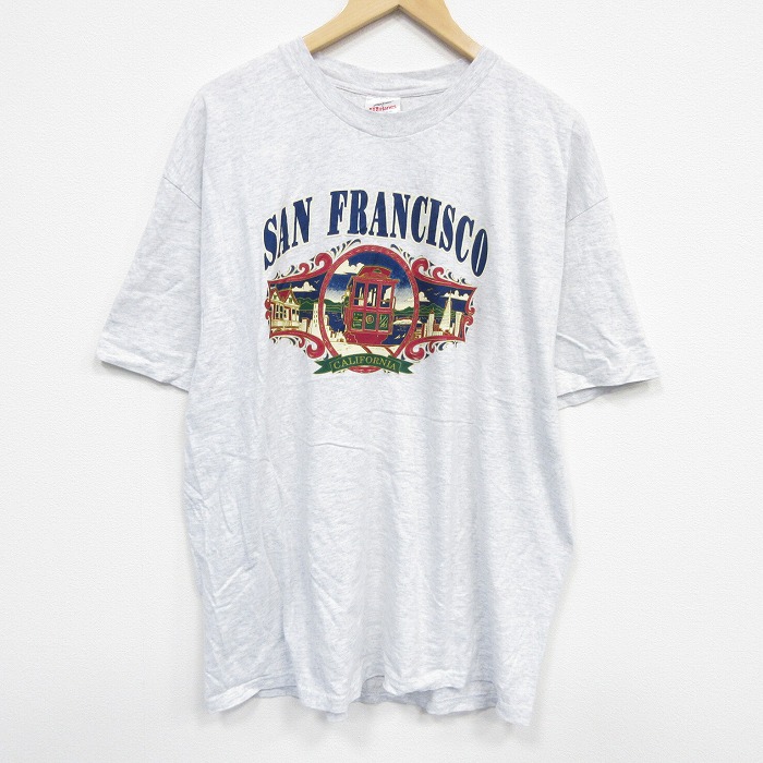 XL★古着 ヘインズ Hanes 半袖 ビンテージ Tシャツ メンズ 00年代 00s サンフランシスコ 大きいサイズ コットン クルーネック 薄グレー 霜降り 25sep22 中古