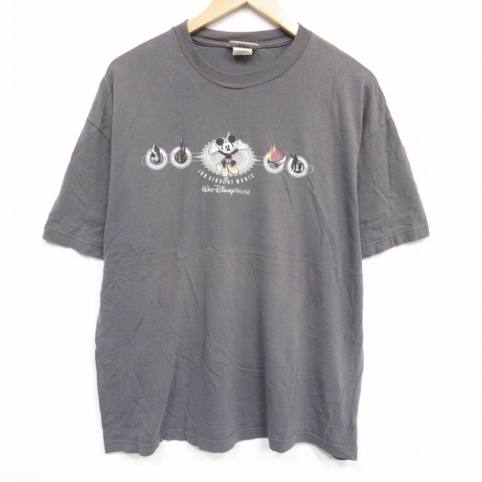 XL★古着 半袖 ビンテージ Tシャツ メンズ 00年代 00s ミッキー MICKEY MOUSE 大きいサイズ コットン クルーネック 濃グレー 25sep22 中古