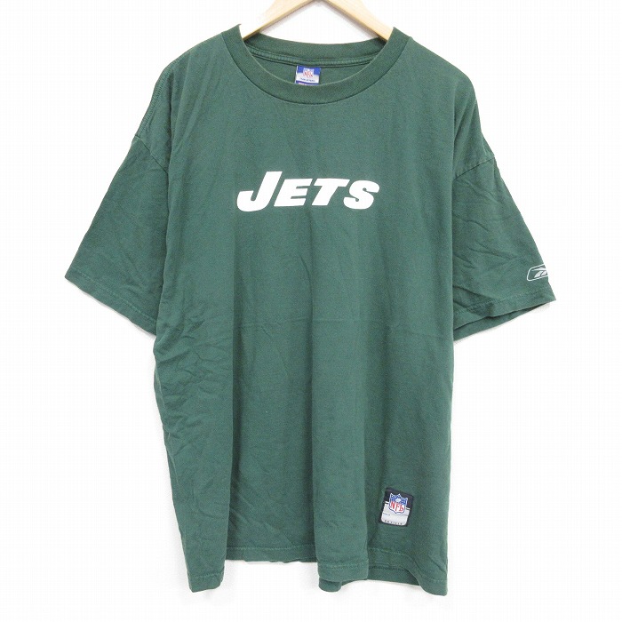 XL★古着 リーボック REEBOK 半袖 ビンテージ Tシャツ メンズ 00年代 00s NFL ニューヨークジェッツ 大きいサイズ コットン クルーネック 緑 グリーン アメフト スーパーボウル 25sep22 中古