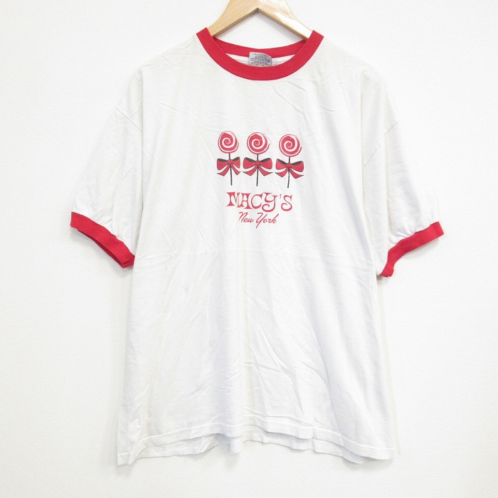 XL★古着 半袖 ビンテージ Tシャツ メンズ 90年代 90s キャンディー 大きいサイズ コットン クルーネック USA製 白 ホワイト リンガー 25sep22 中古