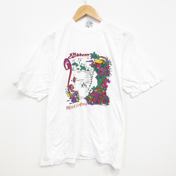 L★古着 半袖 ビンテージ Tシャツ メンズ 00年代 00s カリビアン コットン クルーネック 白 ホワイト 25sep22 中古