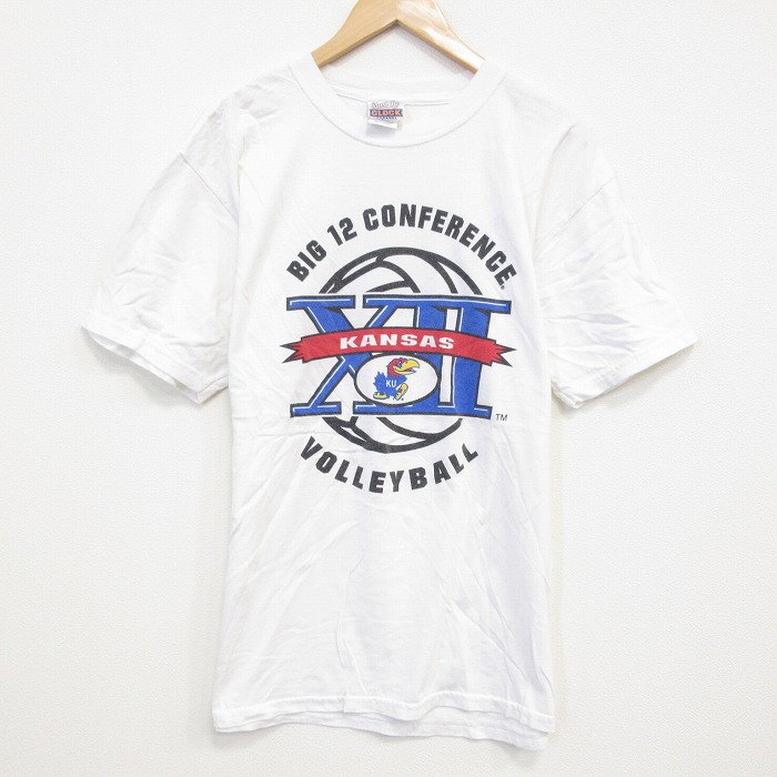 L★古着 半袖 ビンテージ Tシャツ メンズ 00年代 00s カンザスジェイホークス コットン クルーネック 白 ホワイト 25sep22 中古