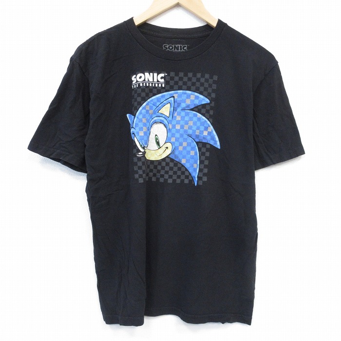 L★古着 半袖 Tシャツ メンズ ゲーム ソニックザヘッジホッグ コットン クルーネック 黒 ブラック 25sep24 中古