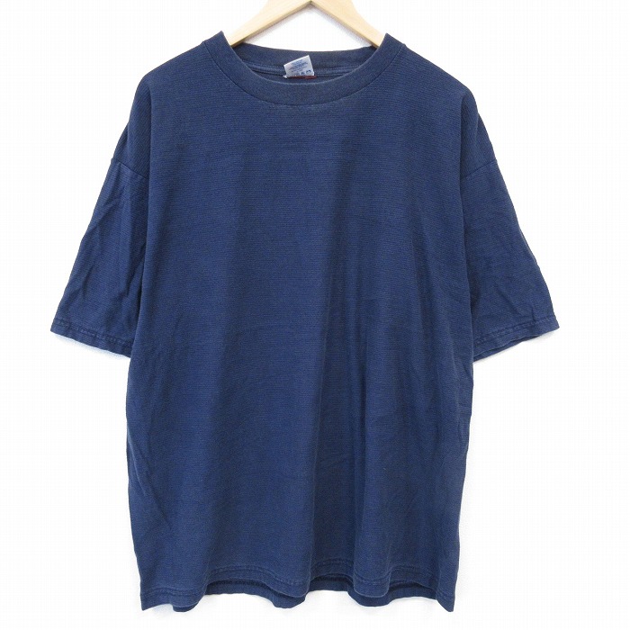【20%OFF】XL★古着 半袖 ビンテージ Tシャツ メンズ 90年代 90s 無地 大きいサイズ コットン クルーネック USA製 紺 ネイビー 25sep24 中古
