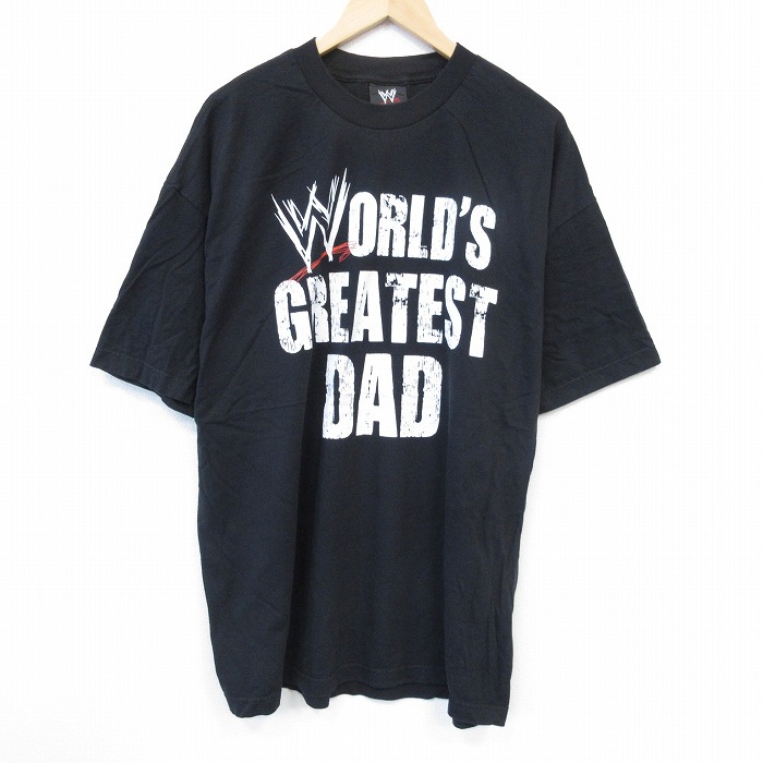 XL★古着 半袖 ビンテージ Tシャツ メンズ 00年代 00s ワールドプロレスリング 大きいサイズ コットン クルーネック 黒 ブラック 25sep24 中古