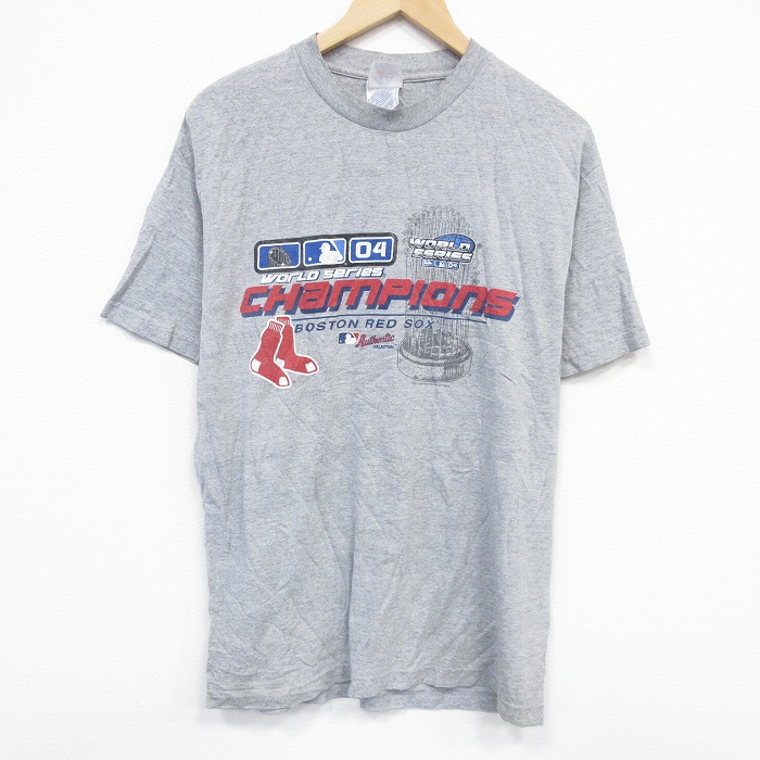 L★古着 半袖 ビンテージ Tシャツ メンズ 00年代 00s MLB ボストンレッドソックス クルーネック グレー 霜降り メジャーリーグ ベースボール 野球 25sep24 中古