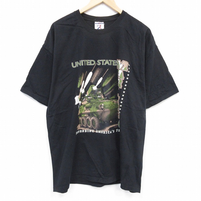 XL★古着 ジャージーズ 半袖 ビンテージ Tシャツ メンズ 00年代 00s 戦車 大きいサイズ コットン クルーネック 黒 ブラック 25sep24 中古