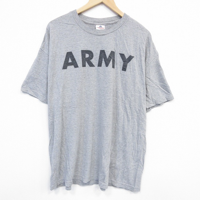 XL★古着 半袖 ビンテージ Tシャツ メンズ 00年代 00s ミリタリー アーミー ARMY 大きいサイズ クルーネック グレー 霜降り 25sep24 中古