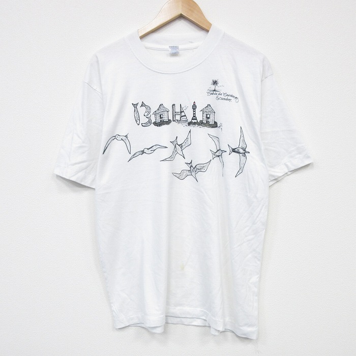 【20%OFF】L★古着 半袖 ビンテージ Tシャツ メンズ 90年代 90s 鳥 クルーネック 白 ホワイト 25sep24 中古